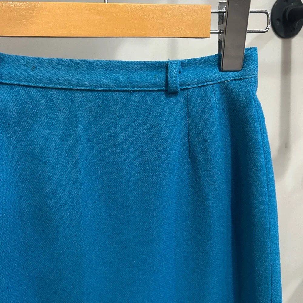Vintage Vibrant Blue 100% Wool Secretary Pencil Mini Skirt FITS SMALL - Picture 5 of 8